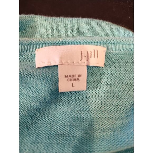 J Jill Sweater Womens Large Turquoise Blue Scoop Neck Linen Cotton Pullover Top - Picture 5 of 6